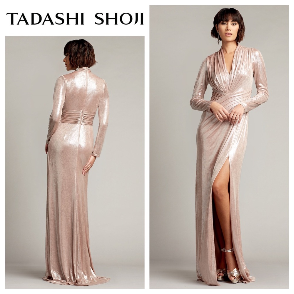 Tadashi Shoji Imanie Draped Lamé Gown